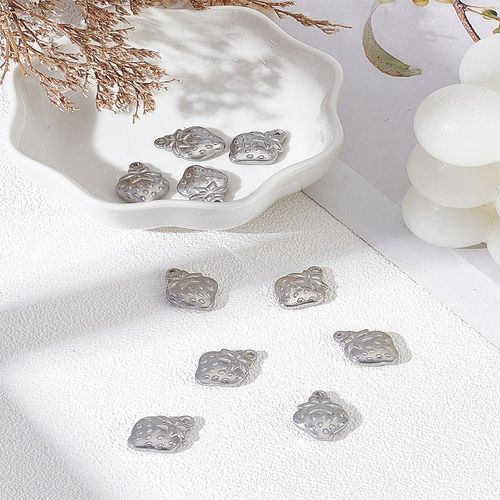 10개 201 스테인리스 스틸 참 장식, 딸기색, 스테인리스 스틸, 크기: 15x11x3mm, 구멍 크기: 1mm, 10개, 은색