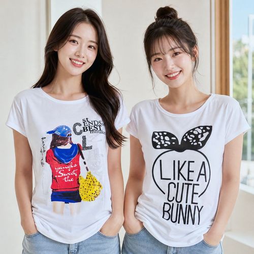 1+1 여성 여름 반팔 티셔츠 셔링 프린트 라운드넥 냉감 이너티 5종