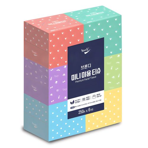 브론디 미니 미용티슈 2겹, 6개, 250매입