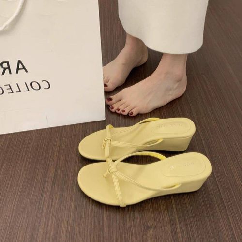 해피유통 여성 여름 플립플랍 슬리퍼 심플 패션 블랙 웨지힐 편안한 비치 샌들
