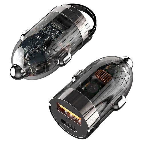 45W 시거잭 차량용 초고속충전기 PD PPS QC4.0 듀얼포트 C타입 USB 투명블랙, 검정색, G20CX
