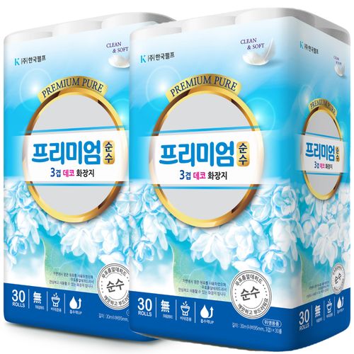 프리미엄순수 3겹데코 화장지 30M, 30m, 30개입, 2개