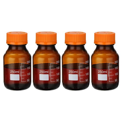 PATIKIL 4개 세트 시약 보존 병 100ml 붕규산 유리 눈금 첨부 원형 오렌지색 GL32 나사 캡 실험실 용수 액