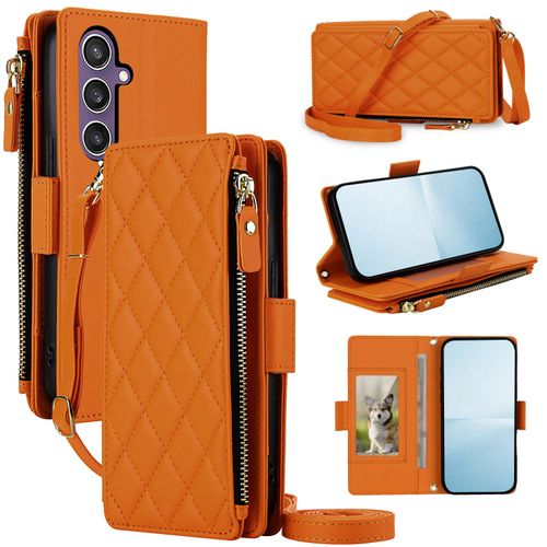 삼성 갤럭시 Samsung S26 S25 FE Plus Ultra S25Edge 호환 여성용 PU가죽 크로스바디 지갑형 폰케이스, 손목스트랩, 카드수납, 지퍼포켓