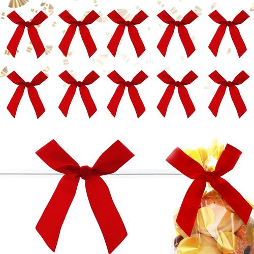 트위스트 타이 보우 레드 새틴 리본 미니 크래프트 보우로 간식 가방 할로윈 크리스마스 결혼식 선물 포장 - 50팩