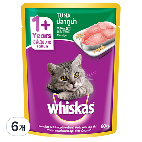 위스카스 고양이 테이스티믹스 습식사료, 6개, 80g, 참치
