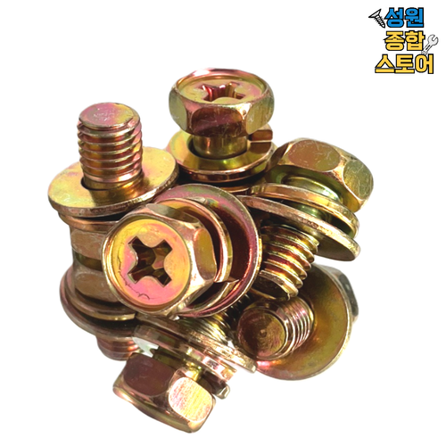 철 십자 육각 샘스볼트 평와샤, 스프링 와샤 조립 M8 대변12mm, 50개, M8, 20mm
