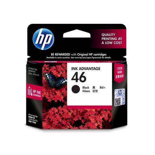 HP 정품 잉크 No.46 CZ637AA 2020hc 2520hc 2029 2529 4729 5738 5739, 1개, 검정