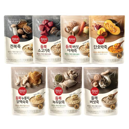 cj 비비고 죽 420gx 7종 (녹두닭죽 들깨죽 소고기죽 전복죽 버섯야채죽 단호박죽 새우계란죽 )