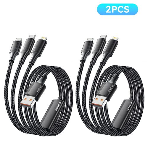 Essager 100W 7A 3in1 멀티 고속충전 케이블 2개입, 블랙, 2개, 1.2m
