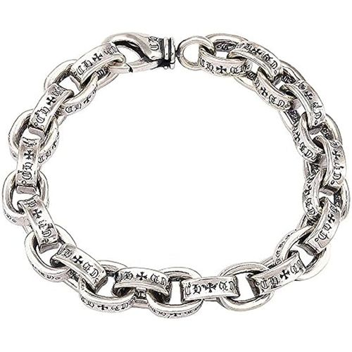 925 Sterling Silver 925 스털링 실버 남성 펑크 체인 바이커 크로스 레터링 24cm