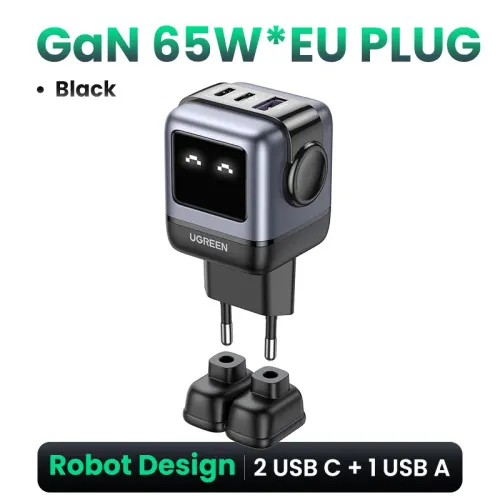 UGREEN 65W GaN 충전기 (Uno Robot 디자인) Quick Charge 4.0 3.0 PPS PD 고속 충전기, iPhone 17 16 15 Pr