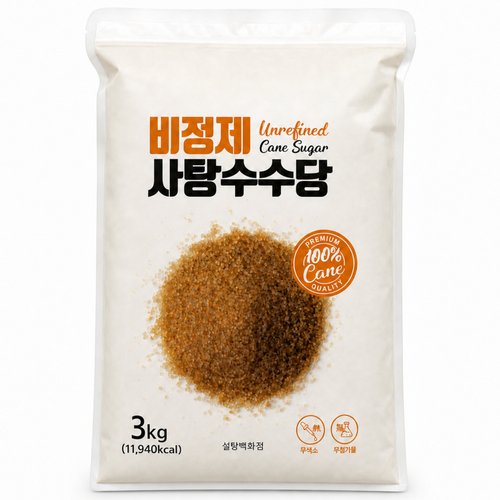 비정제원당 사탕수수 원당 지퍼백, 3kg, 1개