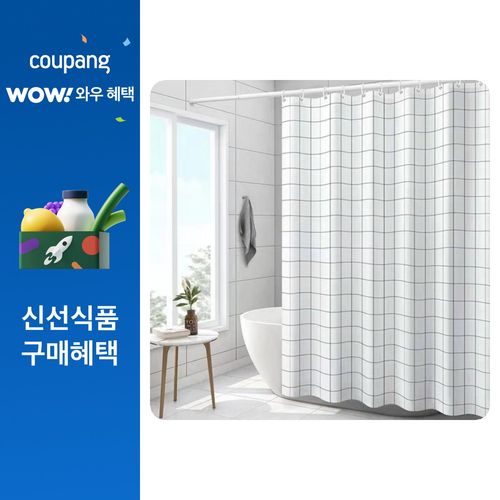 바코젤 방수 샤워 커튼, 200 x 200 cm, 체크무늬 화이트계열, 1개