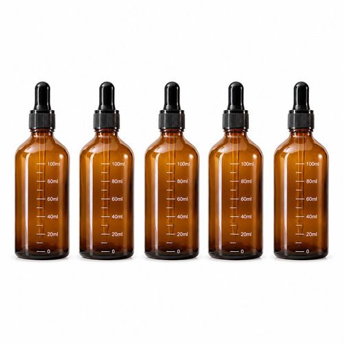눈금형 유리 스포이드 소분 병 에센스 세럼 소분용 100ml, 5개, 갈색