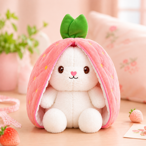 에이샤레 딸기 토끼 아기 변신 애착 인형, 1개, 핑크, 20cm