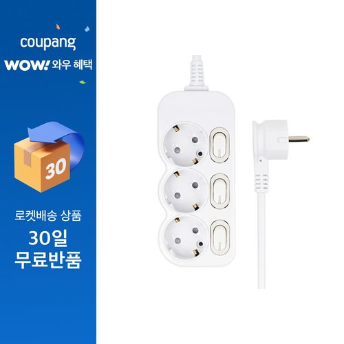 에코파워탭 슬림 개별 스위치 납작 멀티탭 3구, 혼합색상, 1개, 50cm