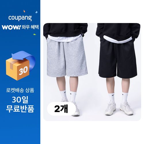 1+1 버닝몬스터 와이드 6부 버뮤다팬츠 반바지, 블랙+그레이, XL