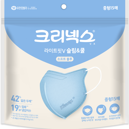 크리넥스 라이트핏V 슬림 앤 쿨 마스크 중형, 15개입, 1개, 소프트블루