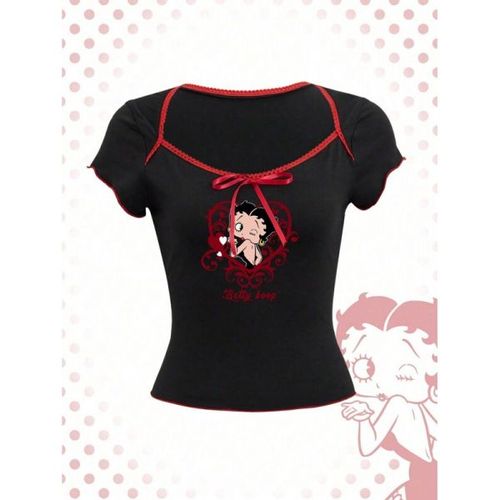 Betty Boop | ROMWE 여름 카툰 캐릭터 그래픽 콘트라스트 바인딩 티셔츠