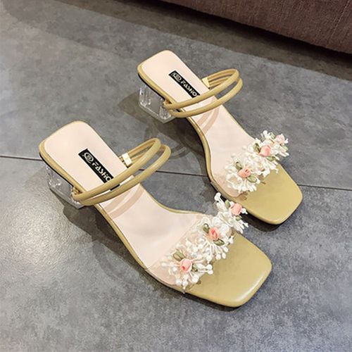 ROYALBELLE 여성 플라워 장식 투명 스트랩 하이힐 샌들 우아한 스타일 데일리 포인트 패션 슈즈 M0072633