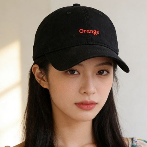 VITALO 베이직 자수 데일리 볼캡 남녀공용 오렌지 자수 코튼 캡모자 봄 여름 캐주얼 야구모자