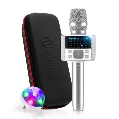 미라클엠 무선 블루투스 마이크 화이트 + 파우치 + 미러볼 세트, Miracle M100, 화이트