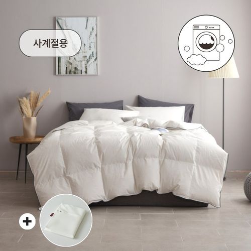 (이불세탁망 선물) 사계절용 하이브리드 워셔블 80수 워싱 구스 차렵이불 화이트 - S Q K