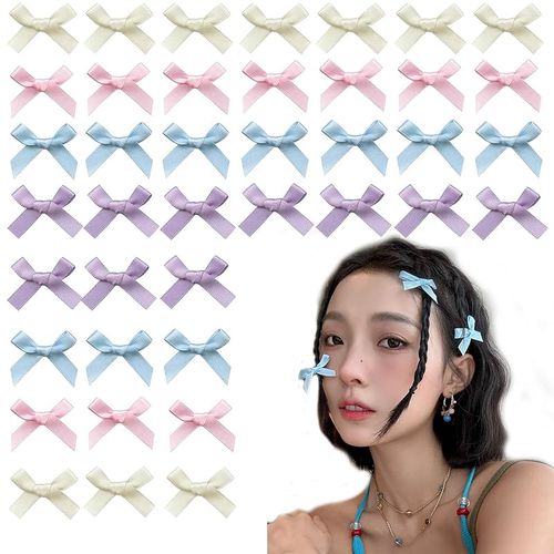 Doyime 리본 헤어핀 (4색 40개 세트) 미니 나비 매듭 헤어클립 머리 장식, 스타일리시 귀여운 발표회 성인식 졸업식 불꽃놀이 대회 어린이 여성 레이스 헤어 액세서리