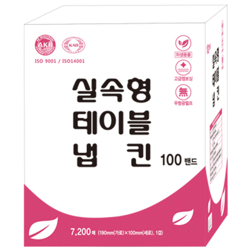 국내생산 국내원단 무형광 실속형 테이블냅킨, 7200매, 1박스, 72매100밴드