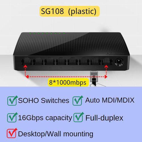 Tenda 기가비트 이더넷 스위치 네트워크 스위치, 전이중 데스크탑 6KV 번개 보호, 8 포트, 10, 100, 1000Mbps, 5, 8/16 포트