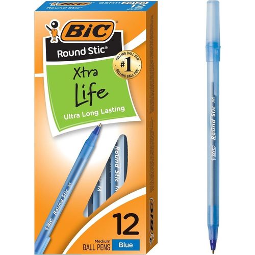 BIC 라운드 스틱 엑스트라 라이프 블루 볼펜 중간점(1.0mm) 12