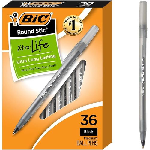 BIC 빅 볼펜 라운드 스틱 엑스트라 라이프 미디엄 포인트 36개입