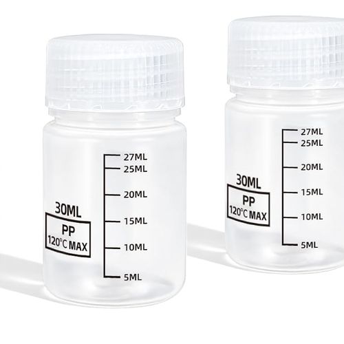 밀폐 캡 1온스30ml 식품 등급 와이드 입 액체 용기 물 실험실 시약 혼합을 위한 재사용 가능한 PP 측정 병클리어 4개이 포함된 DEMORA 플라스틱 병 Clear