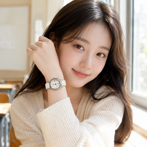 하이바다 여성 사각 쿼츠 클로버 PU 가죽드 손목시계