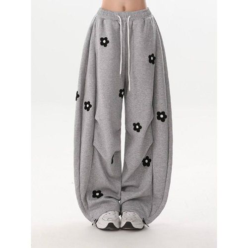 팬츠 빈티지꽃 자수 트레이닝팬츠 여성용 봄 가을 편안한