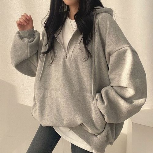 이지 걸스 지퍼클로징 디테일 하프지퍼 일상템후드탑 여성후드티 후드집업 오버핏후드티