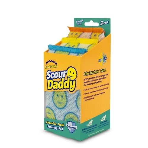 Scrub Daddy Scour Pads - 다중 표면 수세미 패드, 흡수성, 내구성, FlexTexture 스폰지, 따뜻한 물에서 부드러움, 찬물에서 단단함, 긁힘 방지, 냄