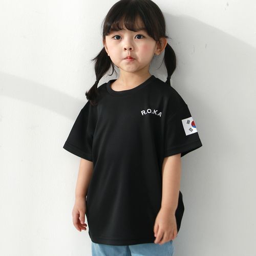 아동용 냉감 통기성 반팔 코리아 로카 티셔츠, 110호, 블랙