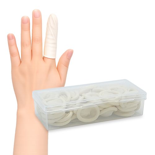 손가락 골무 라텍스 장갑 + 케이스, 50개, L, 백색