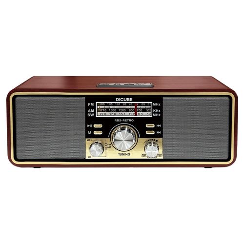 디큐브 레트로 라디오 무선 블루투스 라디오 스피커 20W+20W 가정용, 브라운, 레트로라디오