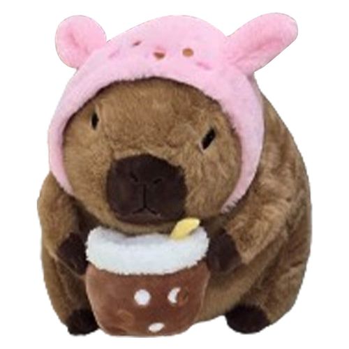 카피바라 봉제인형, 30cm, 핑크모자버블티, 1개