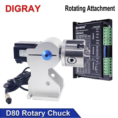 DIGRAY RA-D80A 로터리 부착 장치 UV CO2 및 파이버 레이저 마킹 기계용 3 척 DM5042 드라이버 포함