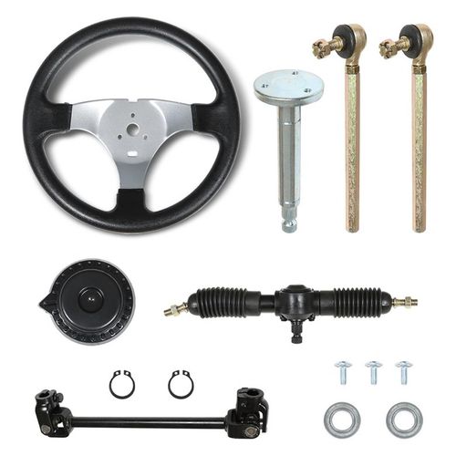 ALL-CARB 고카트 300mm 스티어링 휠 스틸 키트 기어 랙 피니언 320mm 조절 가능한 타이로드 샤프트 어셈블리 110cc 교체