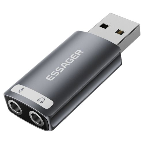 에세이저 듀얼포트 USB A TO 외장형 사운드카드 3.5mm, ES-OTG21, 1개