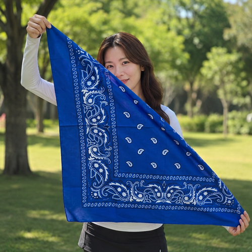 4160 페이즐리 스카프 손수건 70x70cm 여성 반다나 목스카프 헤어밴드 가방장식 별장식 버튼세트