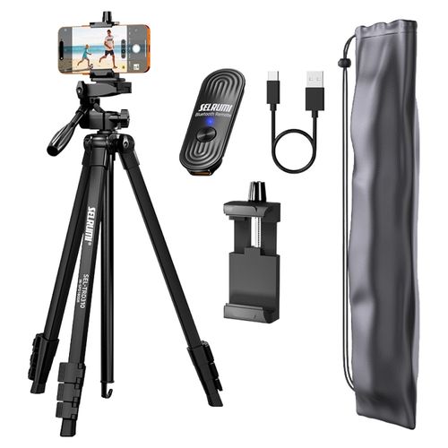 셀루미 최장 158cm 스마트폰 DSLR 삼각대 세트, SEL-TRD310(삼각대), SEL-ST200V(리모컨 블랙), 블랙, 1개