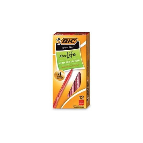 BIC 라운드 스틱 엑스트라 라이프 볼펜 중간점 1.0mm 빨강 24개입