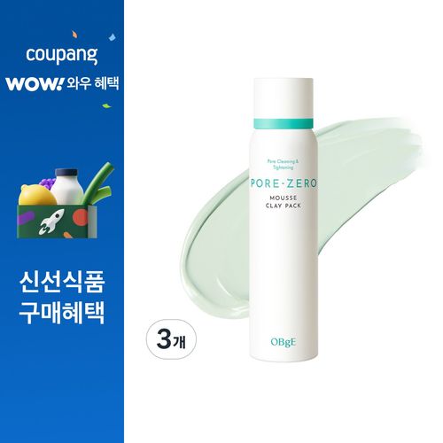OBge 포어 제로 무스 클레이 팩, 1개입, 3개