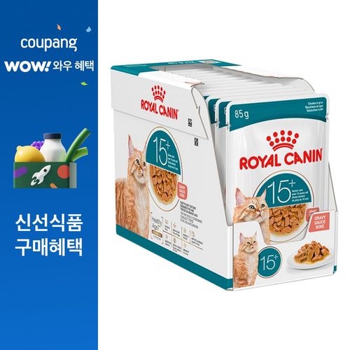 로얄캐닌 고양이 사료 에이징15+ 그레이비 85G 습식 피모건강에 도움, 12개, 닭